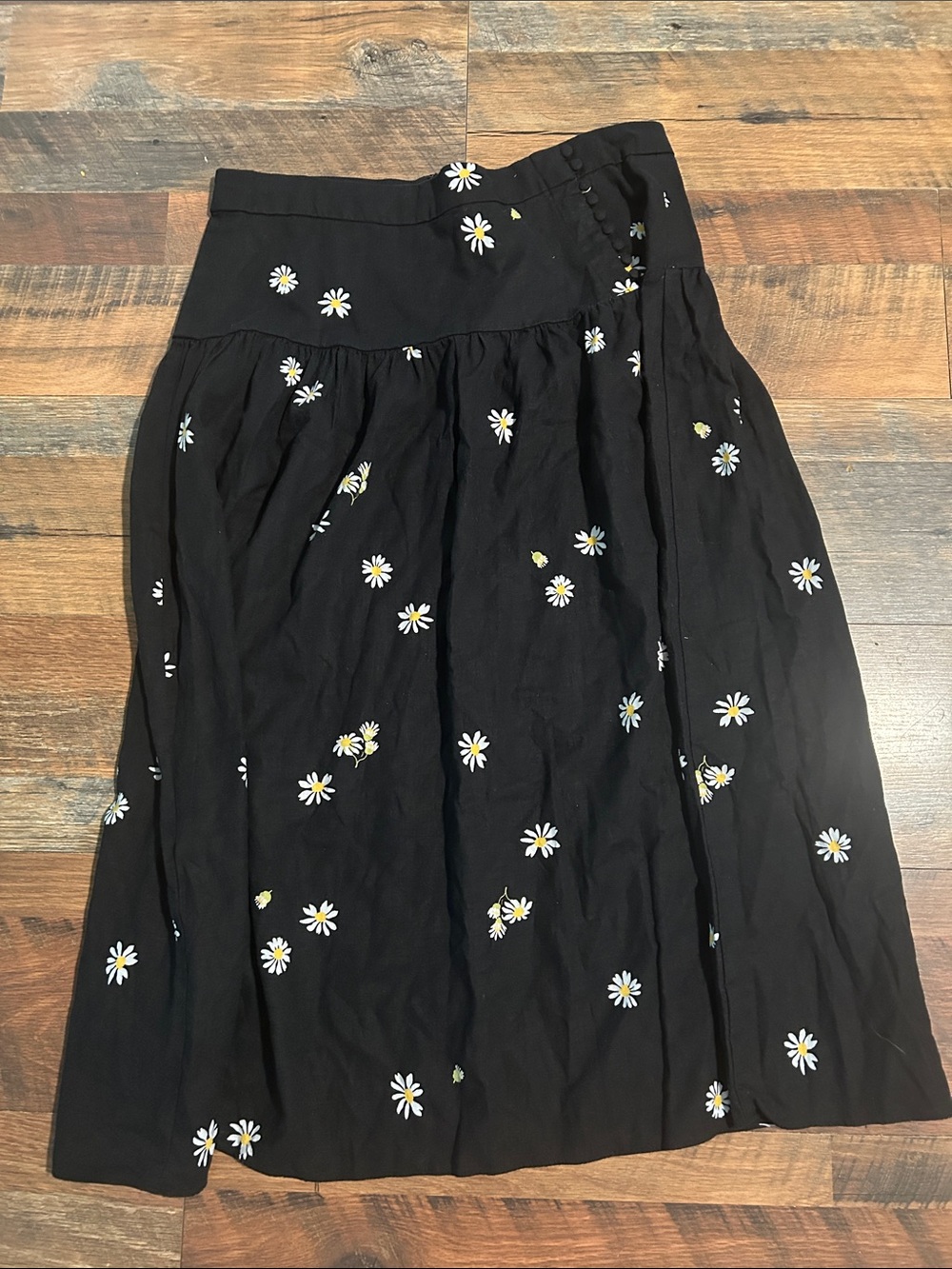 Madewell Black Midi Skirt with Daisy Embroidery